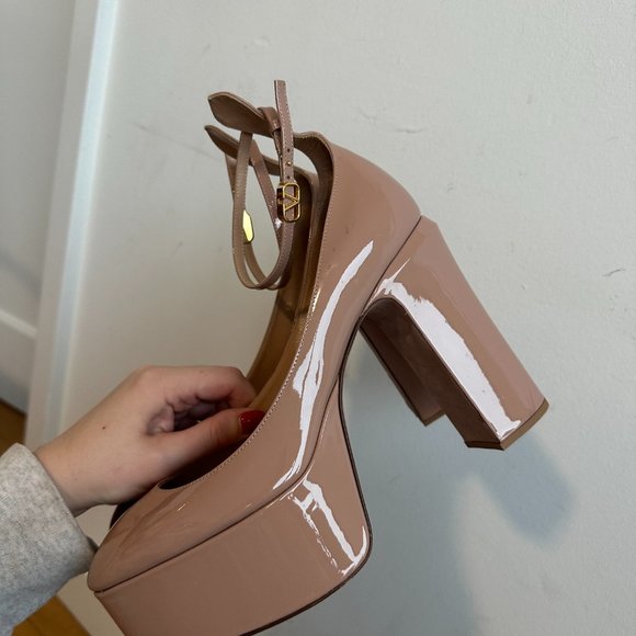 Valentino Garavani Tan-Go Platform Pumps Ankle Strap Block Heels Patent Leather - Picture 8 of 12
